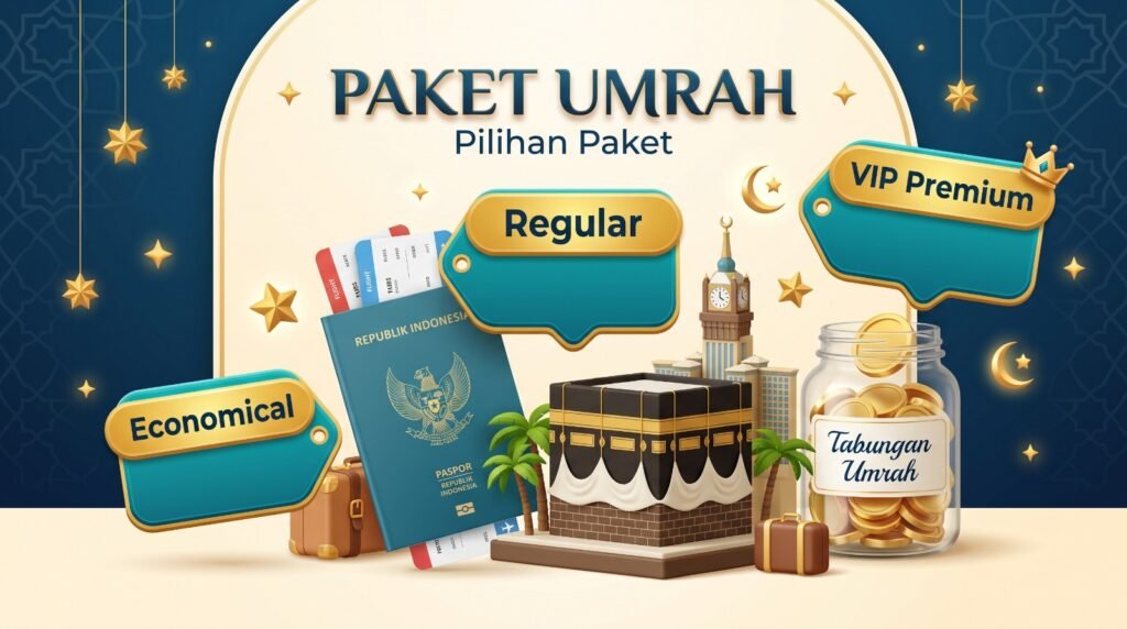 Infografis estimasi biaya paket umroh ekonomis reguler dan premium