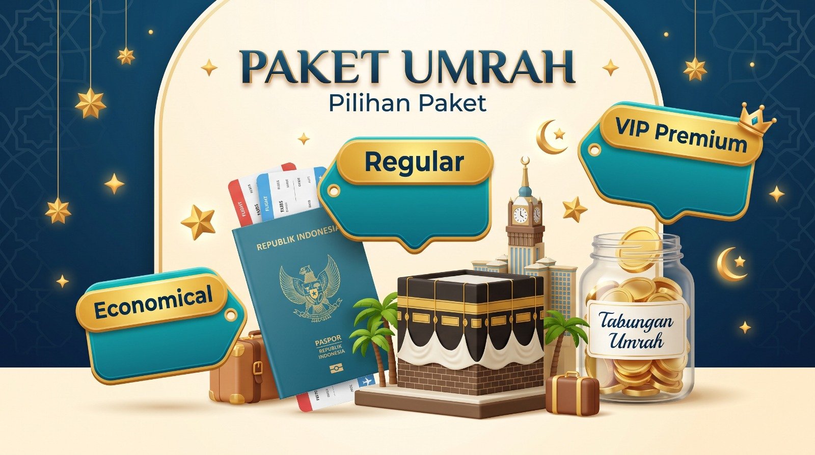 biaya-paket-umroh-2026 Infografis estimasi biaya paket umroh ekonomis reguler dan premium
